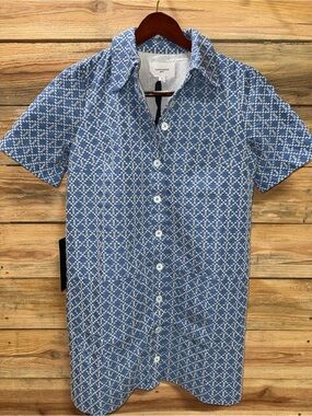 Pomander Place Denim Embroidered Lacie Short-Sleeve Blue Shirt Dress, Medium NWT